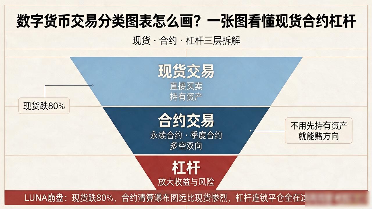 数字货币交易分类图表怎么画？一张图看懂现货合约杠杆