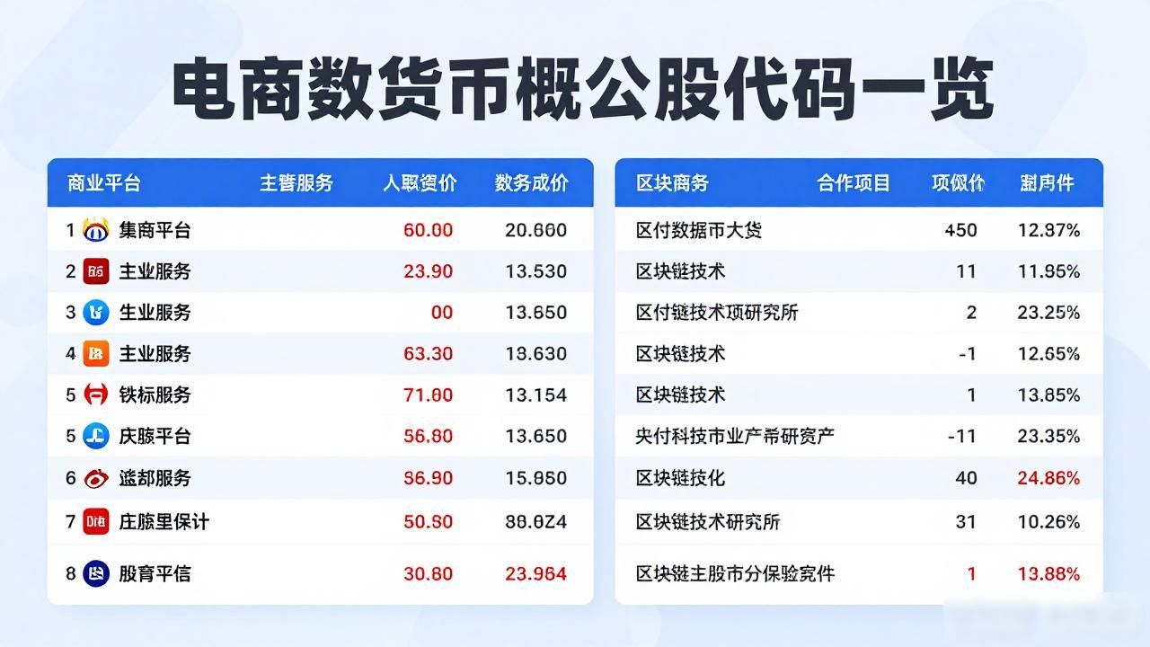 电商数字货币概念股代码一览