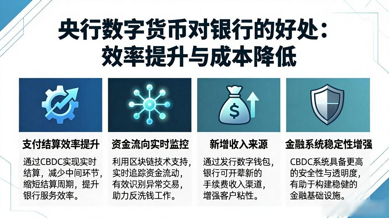 央行数字货币对银行的好处：效率提升与成本降低
